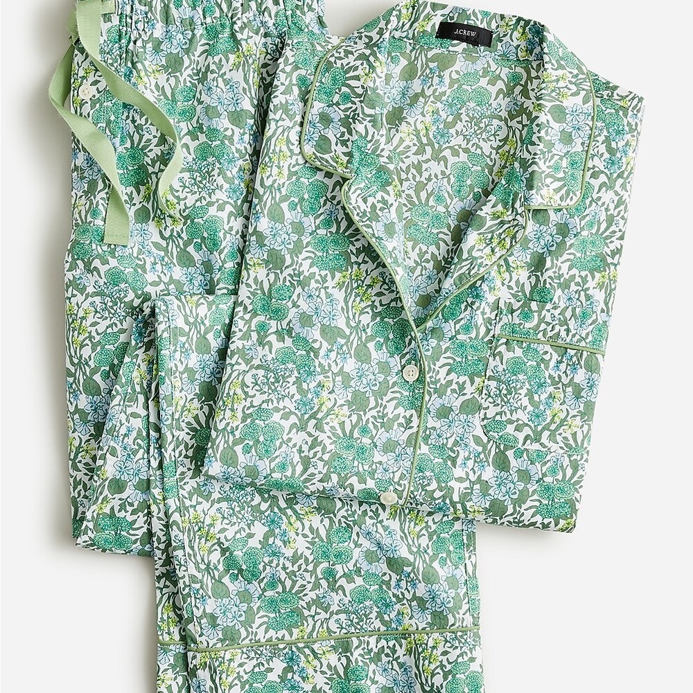 J. Crew 100% Cotton Green Floral Pajama Set Small